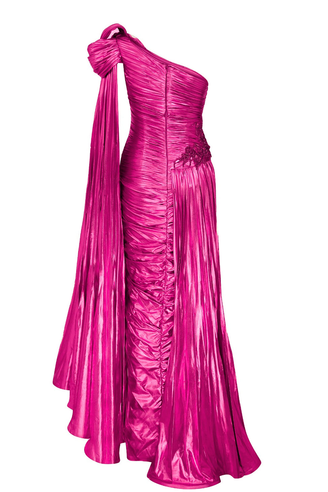 Asymmetric Lycra Dress with Sarong and Embroidered Waist