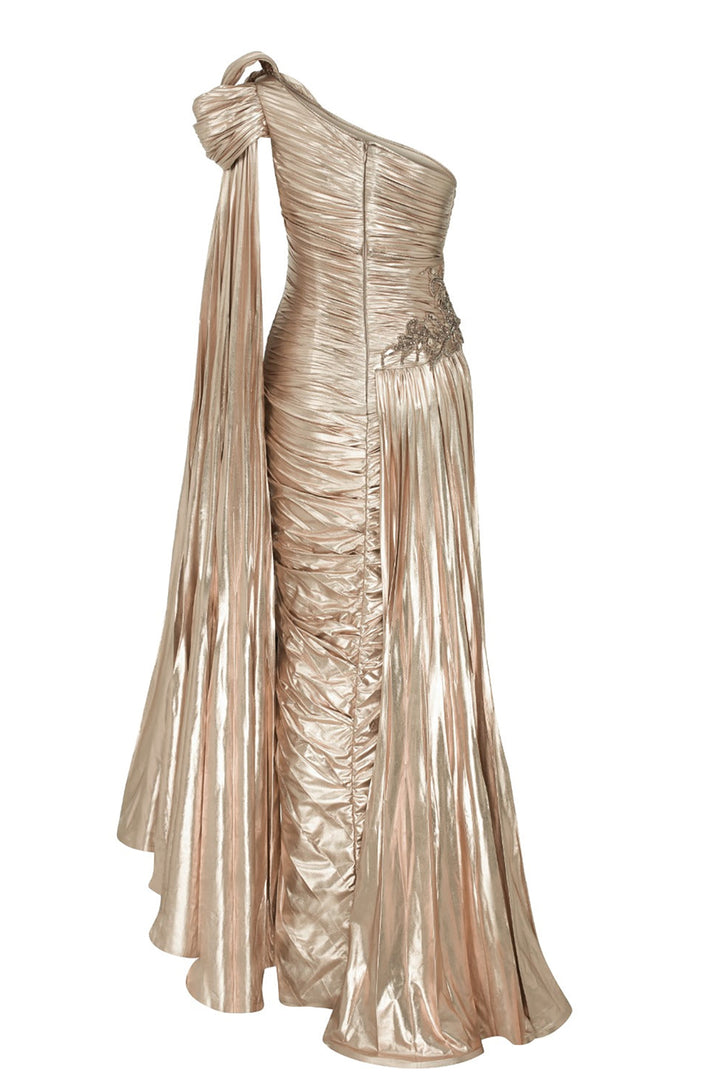 Asymmetric Lycra Dress with Sarong and Embroidered Waist