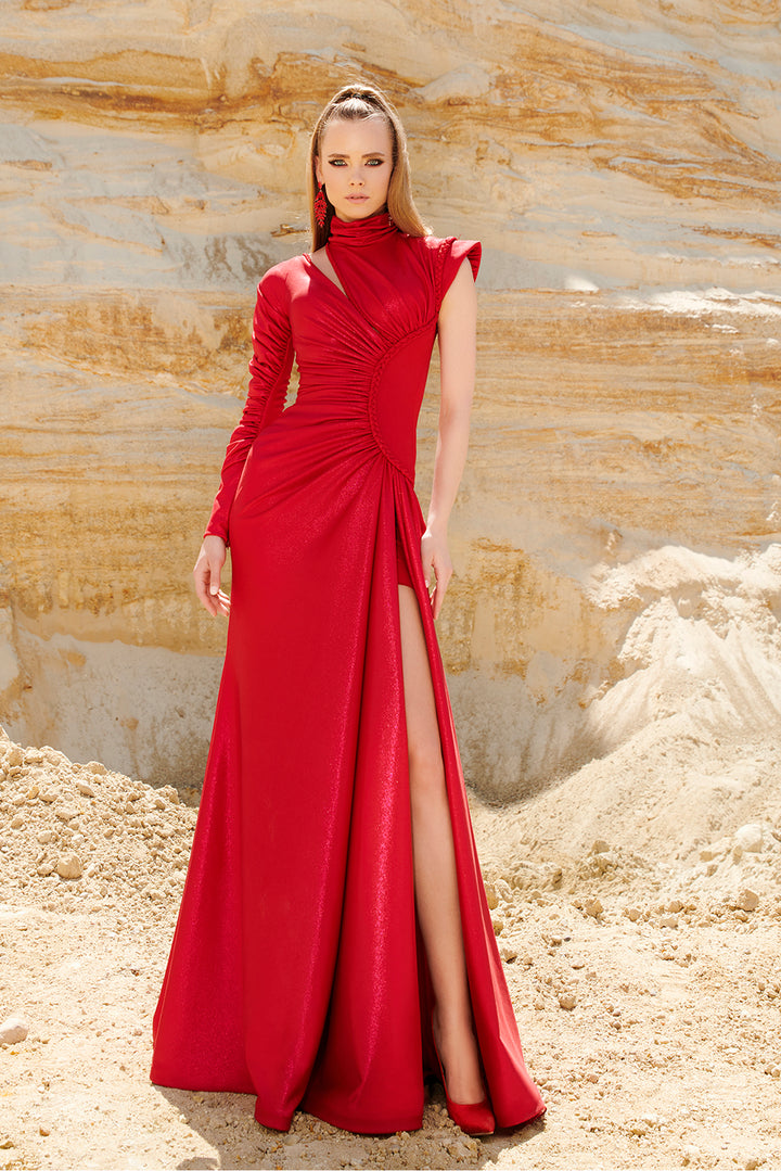 Satin Off-The-Shoulder Cinched Waist