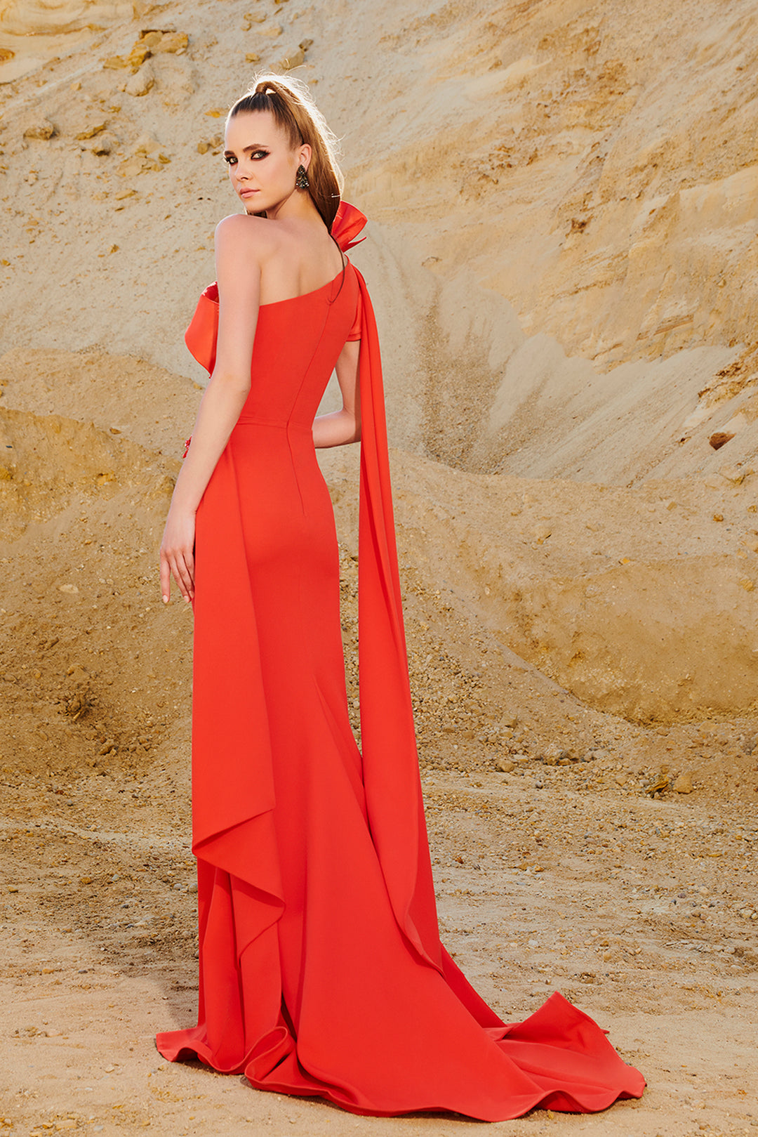 Satin Off-The-Shoulder Cinched Waist