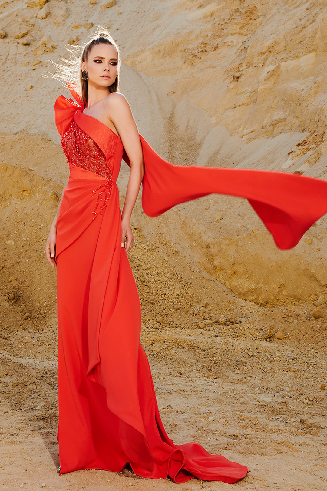 Satin Off-The-Shoulder Cinched Waist