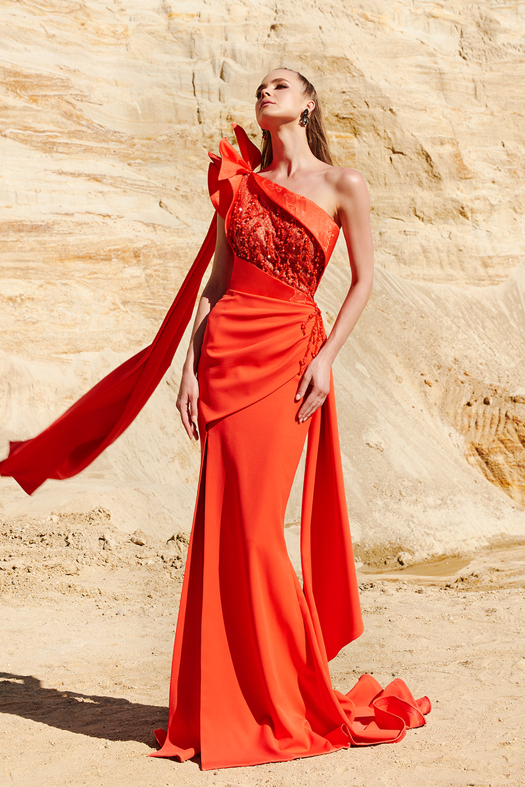 Satin Off-The-Shoulder Cinched Waist