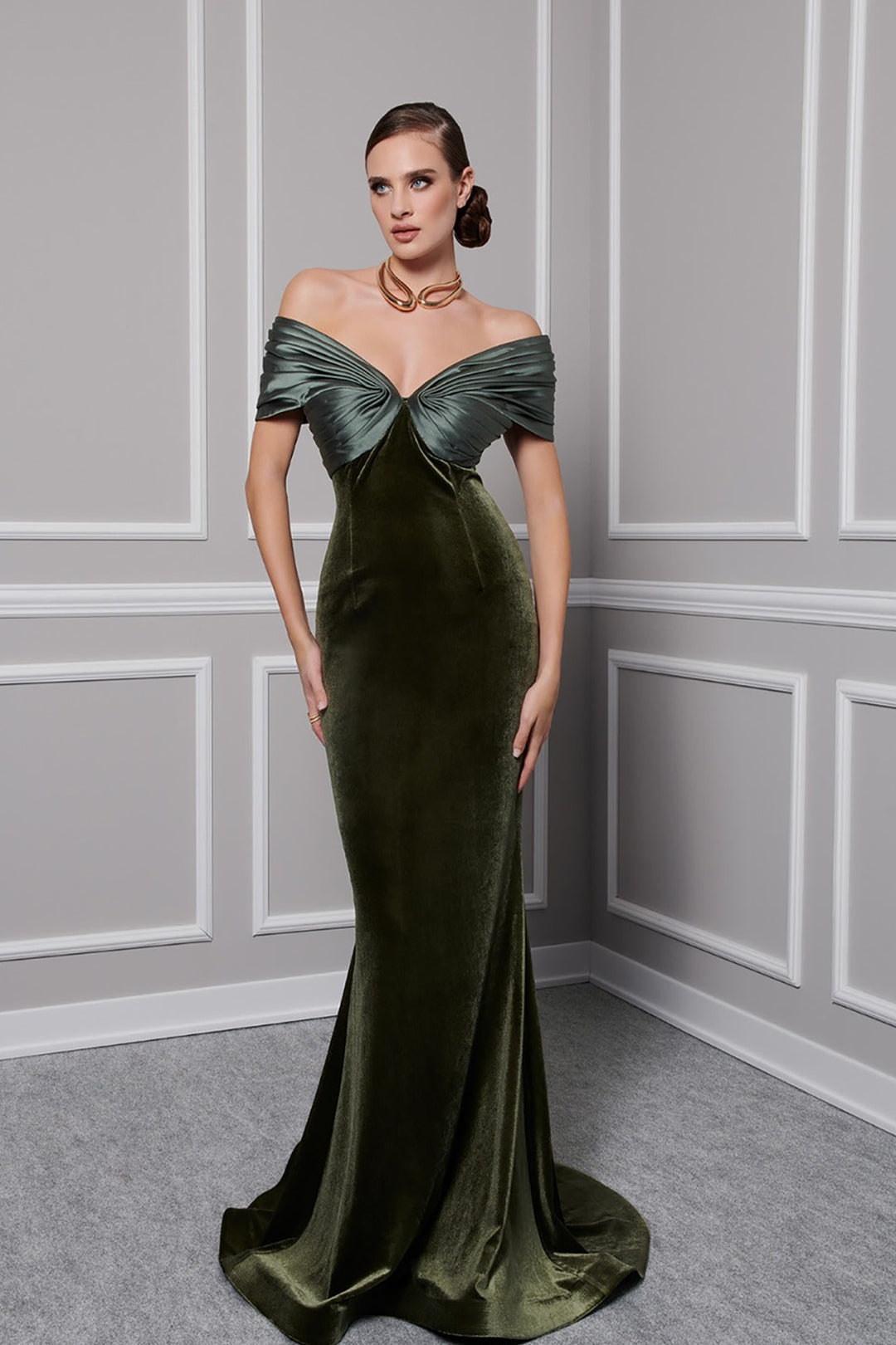 Velvet And Satin Strapless Mermaid Dress