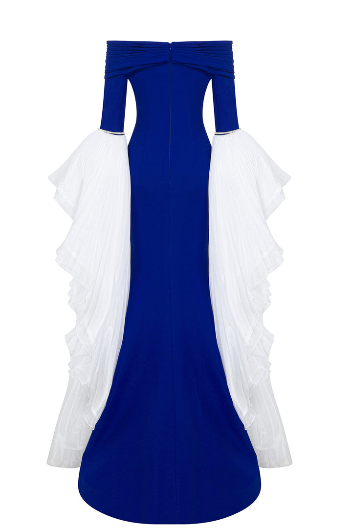 Mermaid Crepe-Organza Dress with Tassels