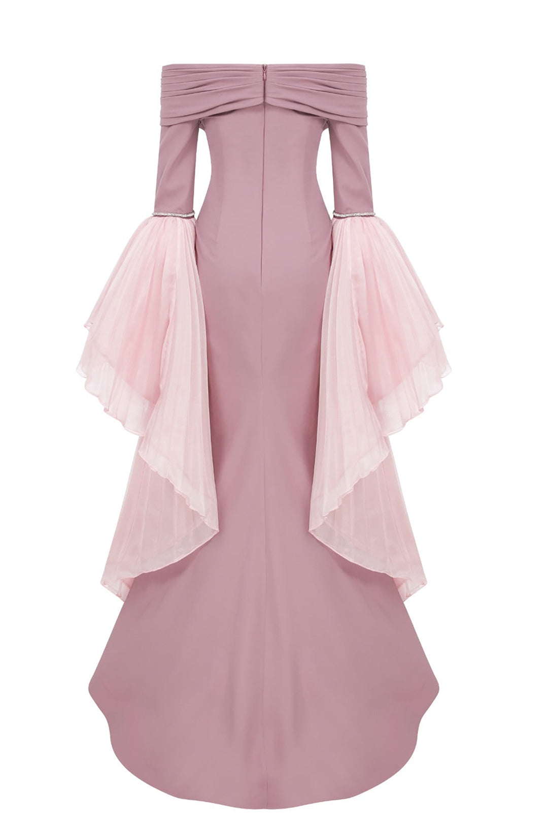Mermaid Crepe-Organza Dress with Tassels