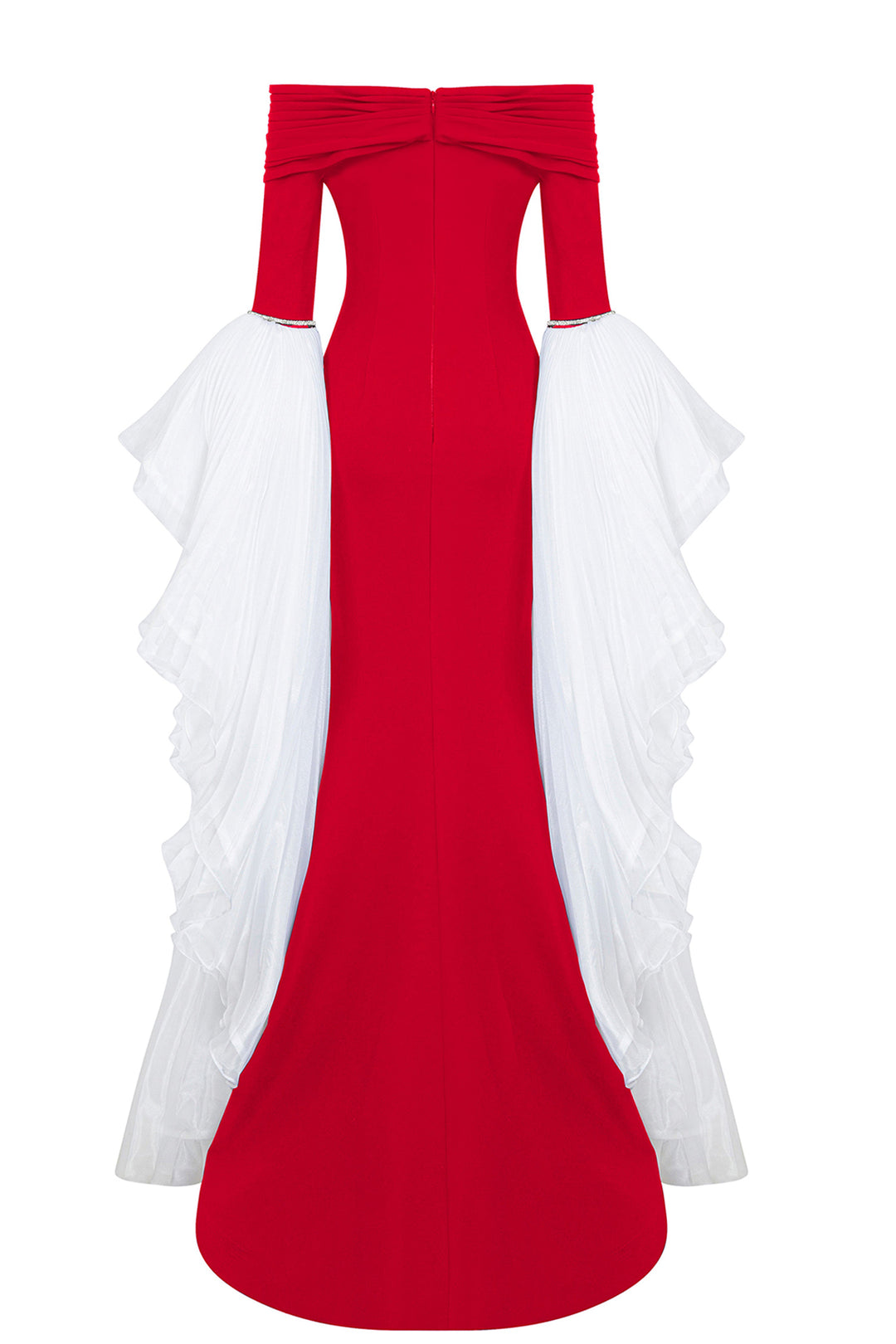 Mermaid Crepe-Organza Dress with Tassels