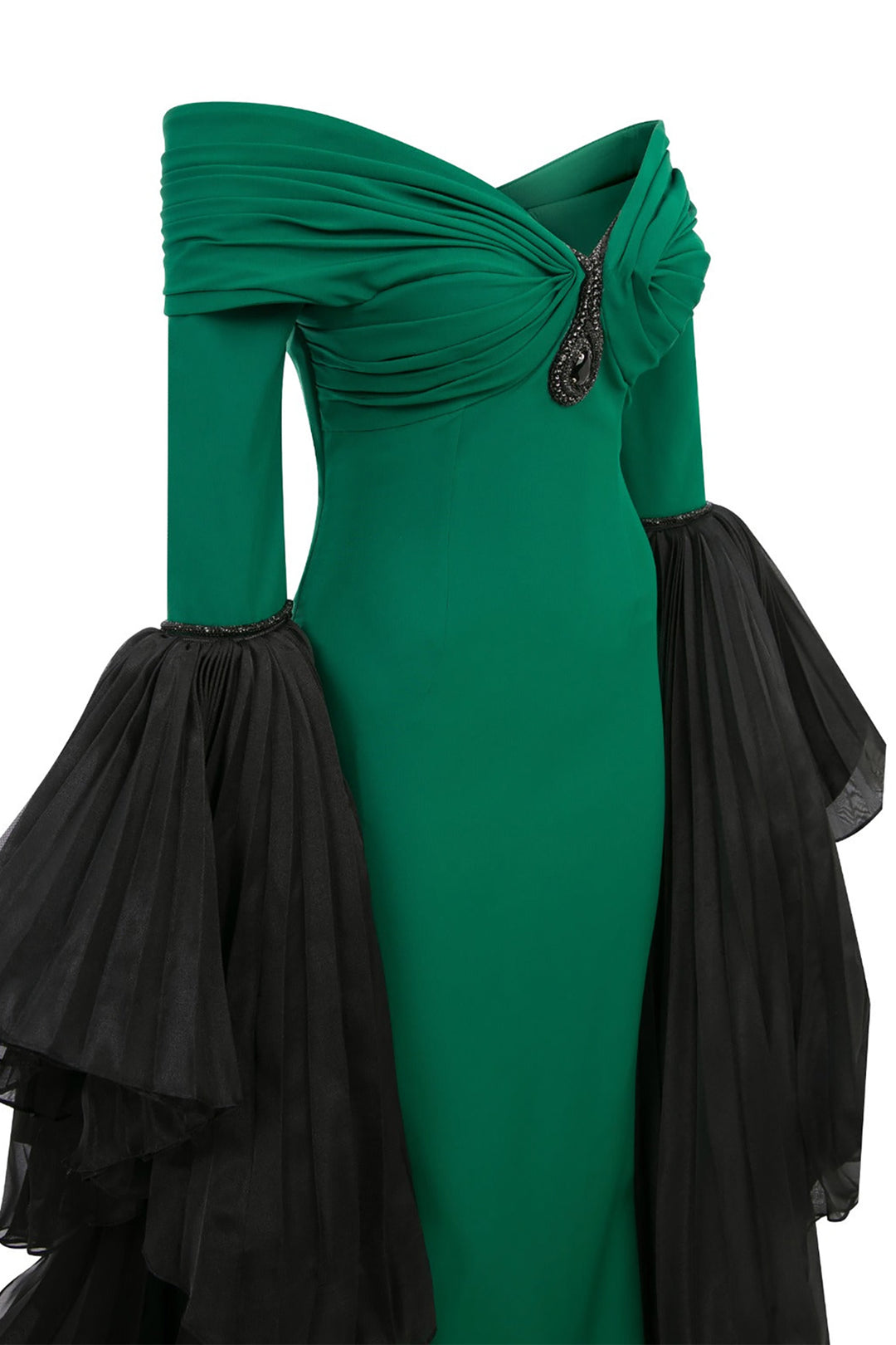 Mermaid Crepe-Organza Dress with Tassels