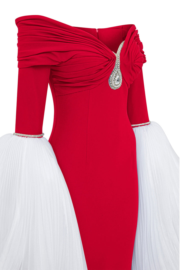 Mermaid Crepe-Organza Dress with Tassels