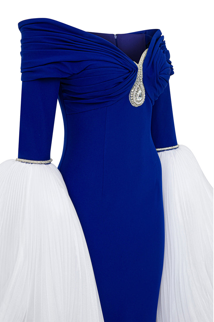 Mermaid Crepe-Organza Dress with Tassels