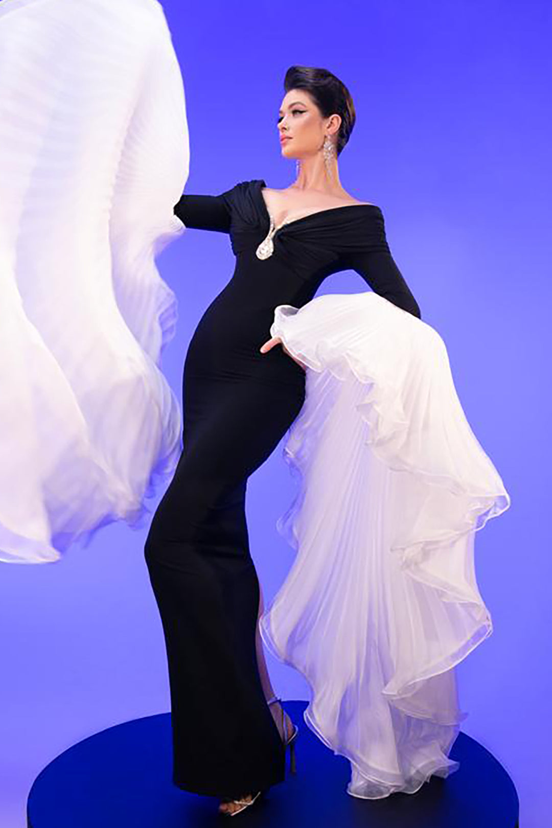 Mermaid Crepe-Organza Dress with Tassels