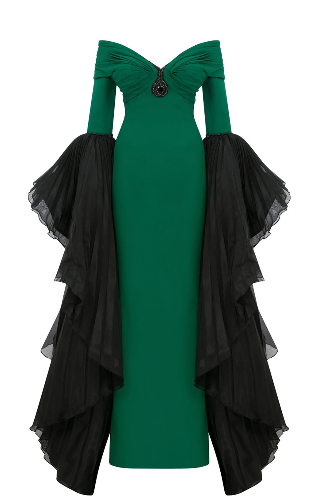 Mermaid Crepe-Organza Dress with Tassels