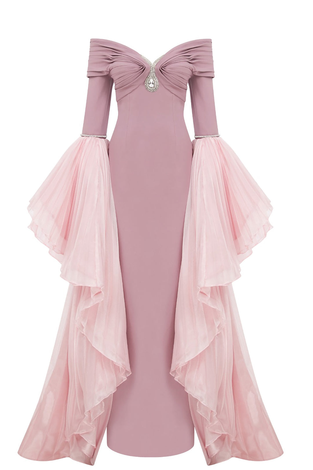 Mermaid Crepe-Organza Dress with Tassels