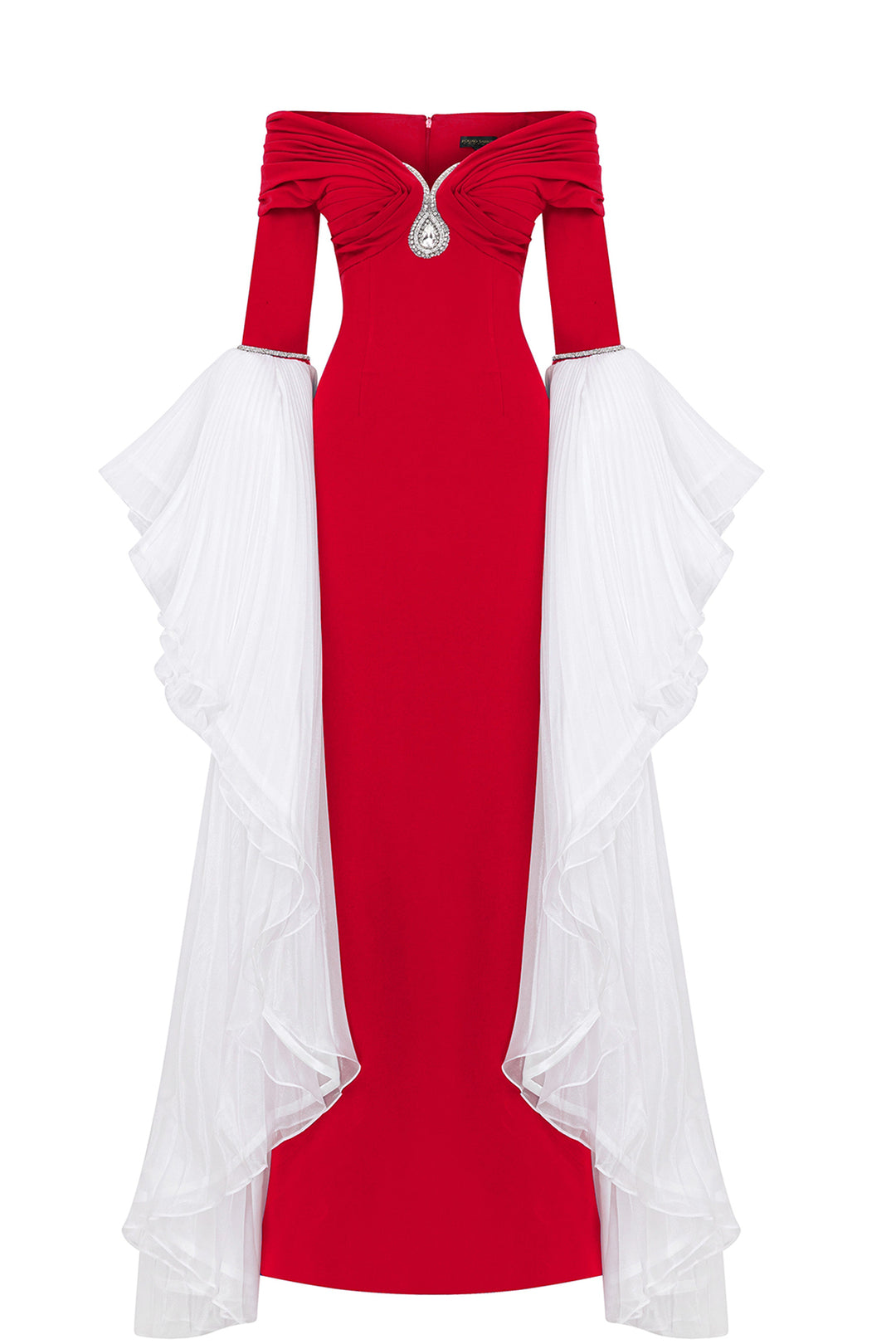 Mermaid Crepe-Organza Dress with Tassels