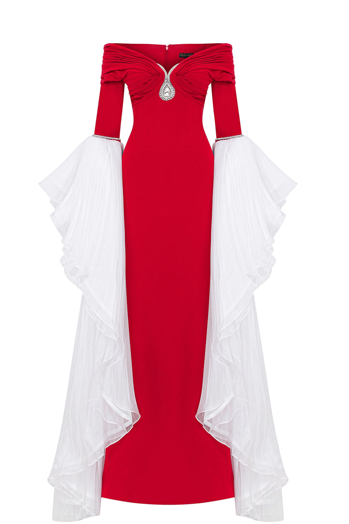 Mermaid Crepe-Organza Dress with Tassels