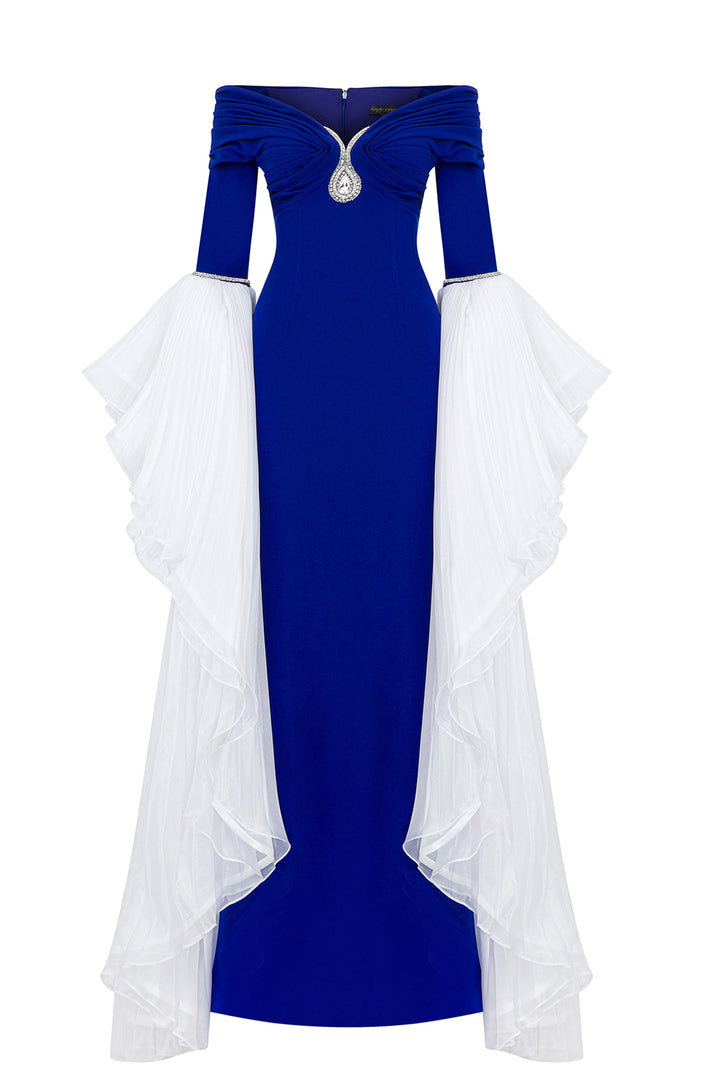 Mermaid Crepe-Organza Dress with Tassels