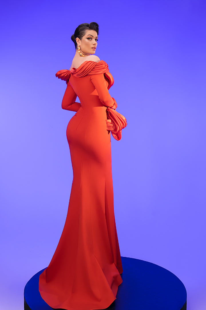 Off-The-Shoulder Mermaid Crepe Dress