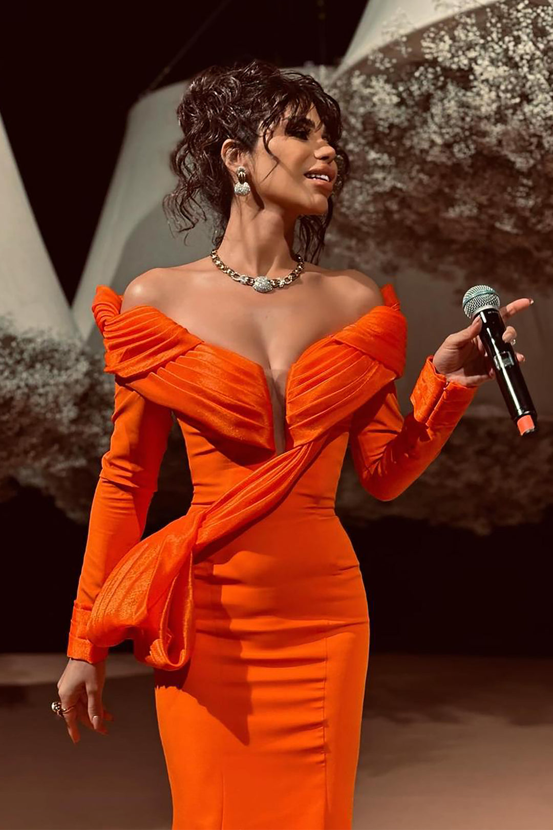 Off-The-Shoulder Mermaid Crepe Dress