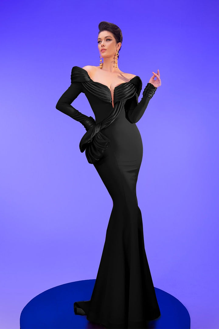 Off-The-Shoulder Mermaid Crepe Dress