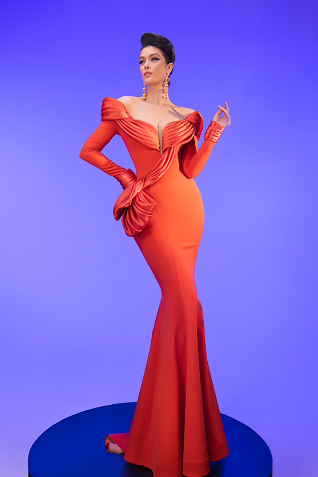 Off-The-Shoulder Mermaid Crepe Dress