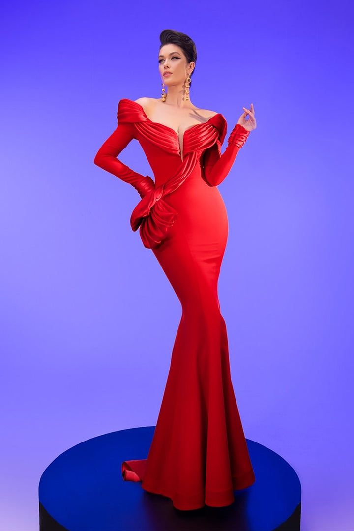 Off-The-Shoulder Mermaid Crepe Dress