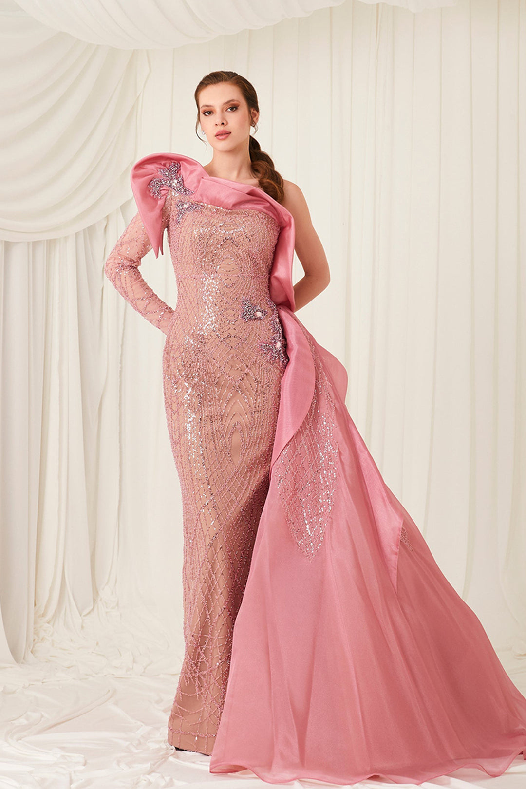 Strapless Asymmetrical Embroidered Dress