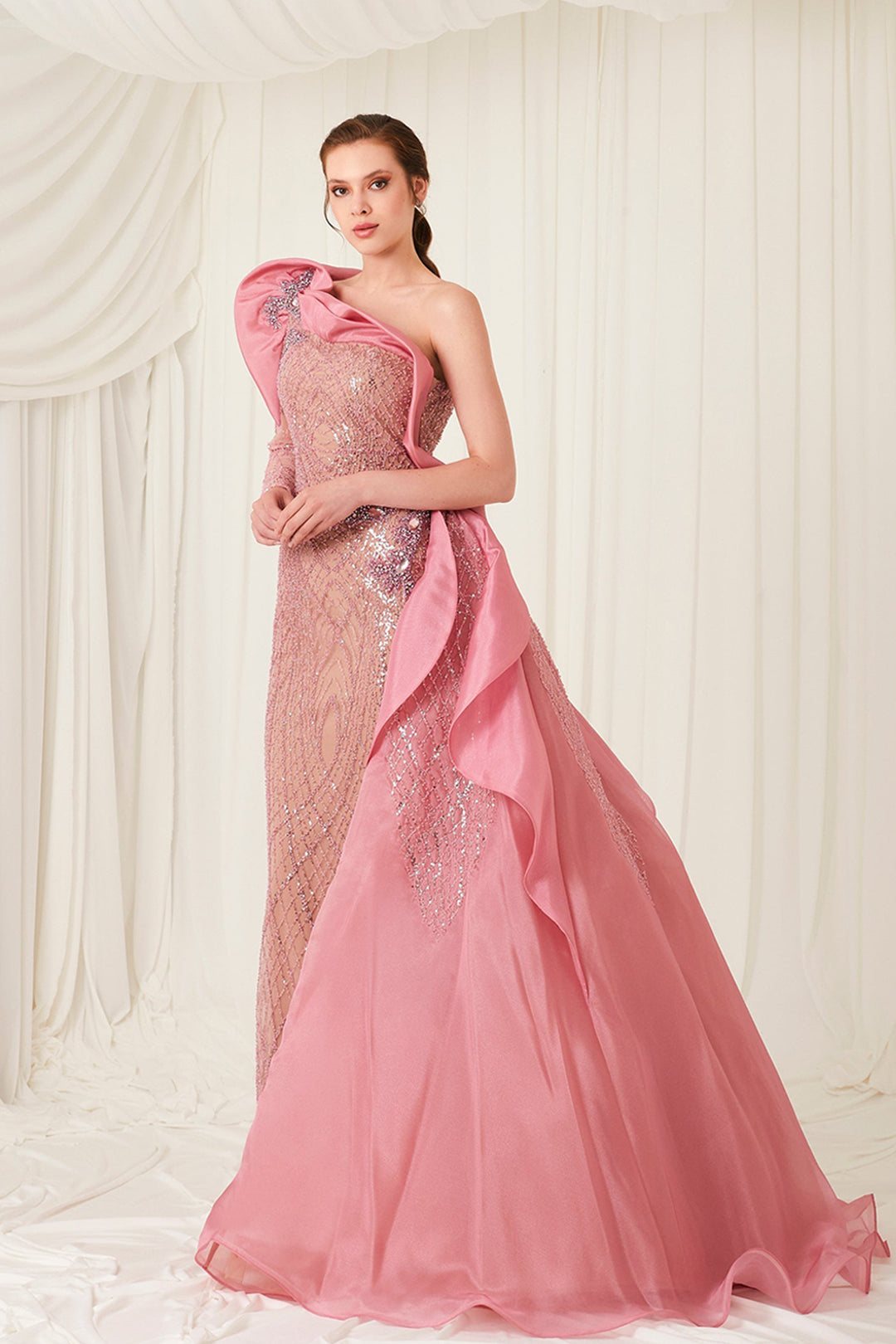 Strapless Asymmetrical Embroidered Dress