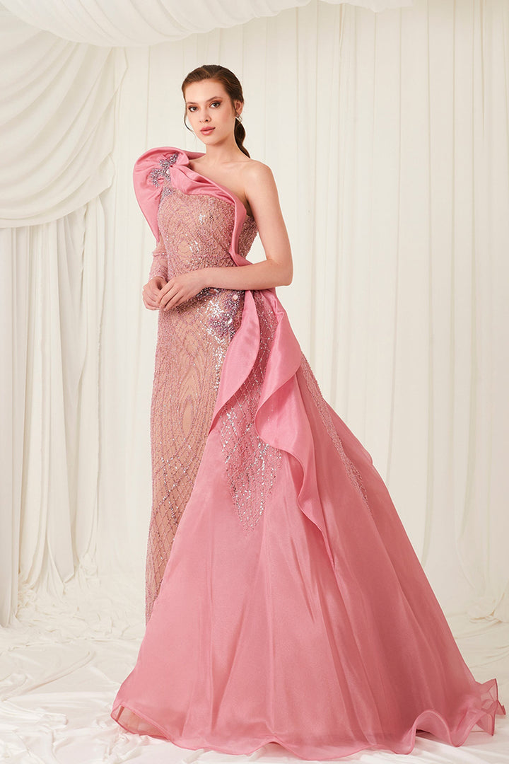 Strapless Asymmetrical Embroidered Dress