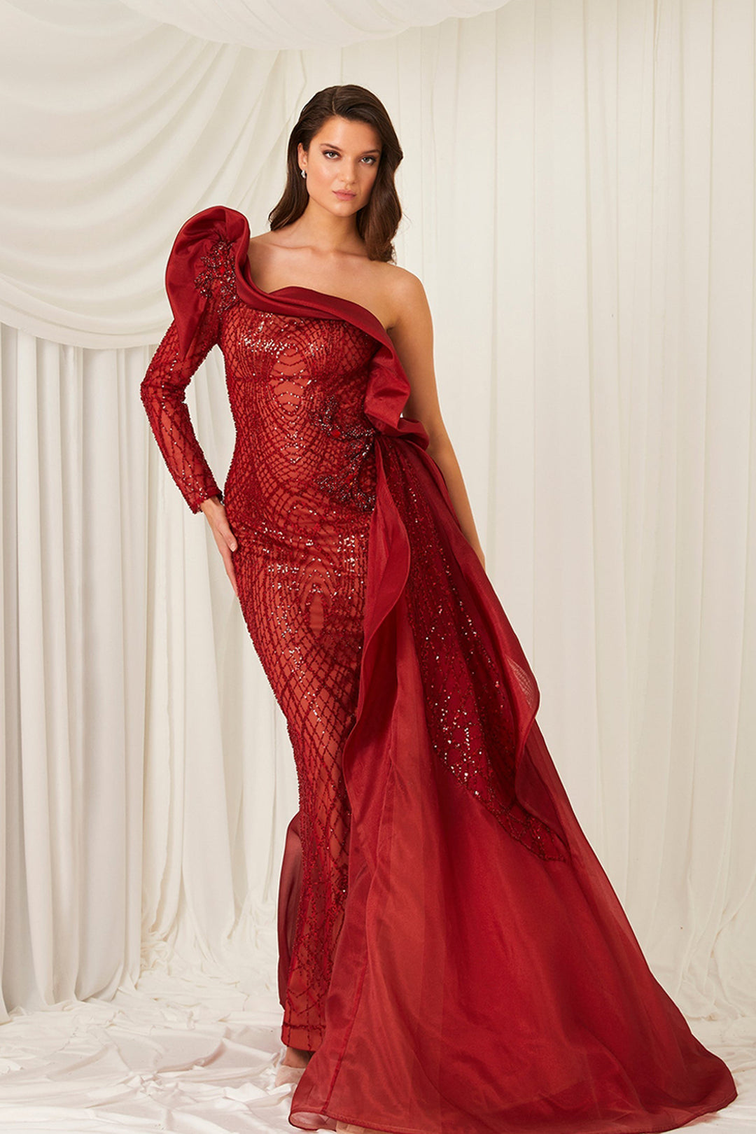 Strapless Asymmetrical Embroidered Dress