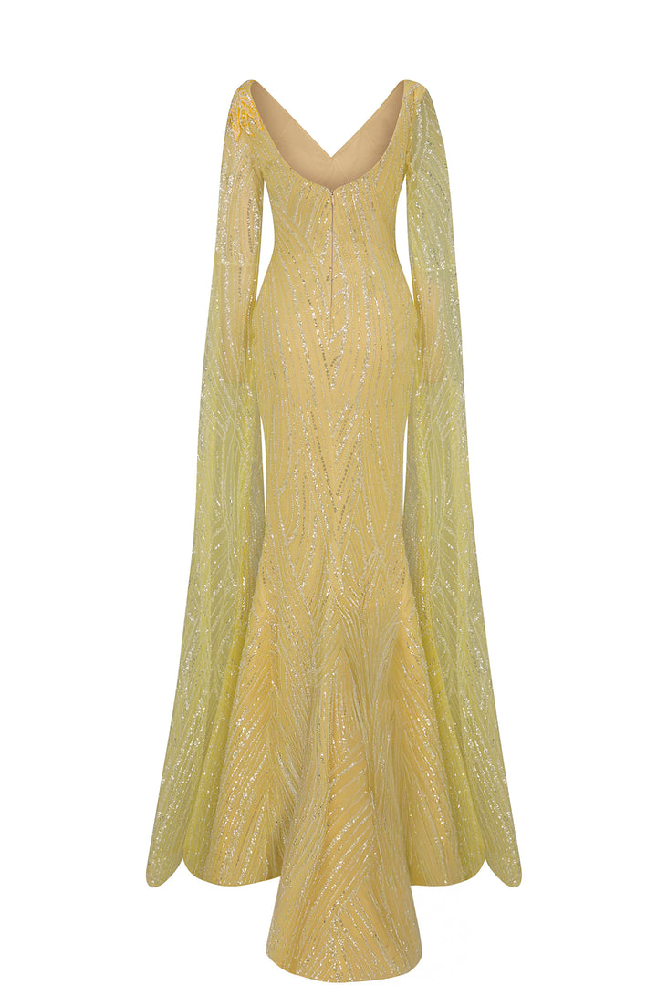 Mermaid Dress with Beaded Cape Sleeves