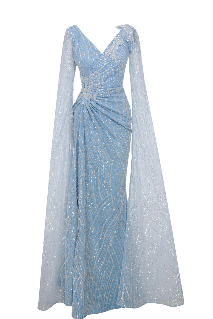 Mermaid Dress with Beaded Cape Sleeves