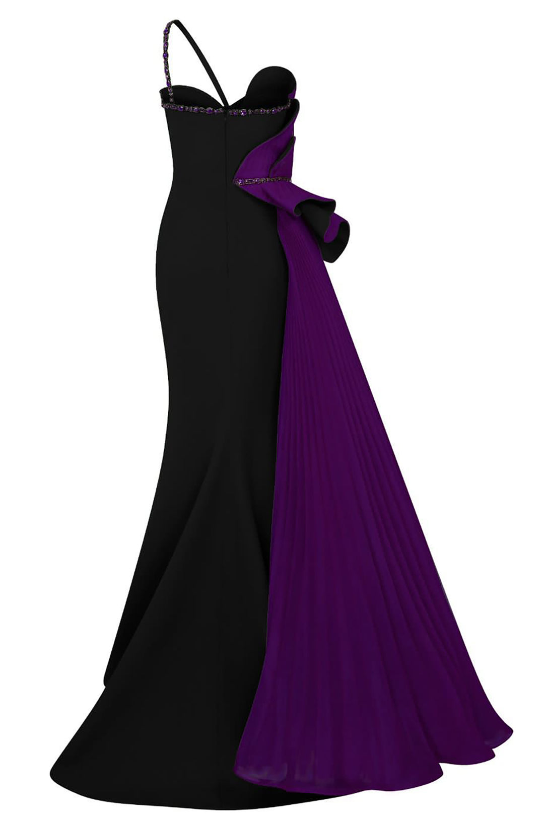 Heart-Shaped Bust Crepe-Organza Dress with Tail