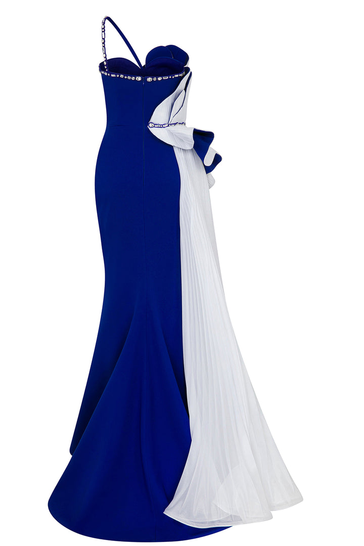 Heart-Shaped Bust Crepe-Organza Dress with Tail