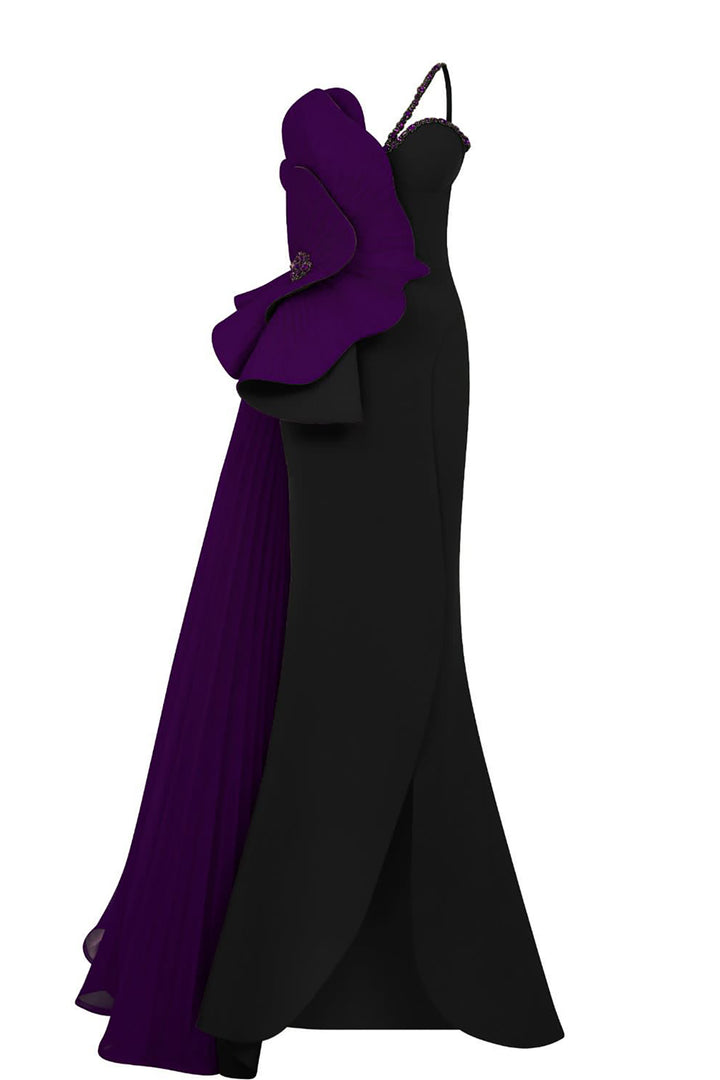 Heart-Shaped Bust Crepe-Organza Dress with Tail