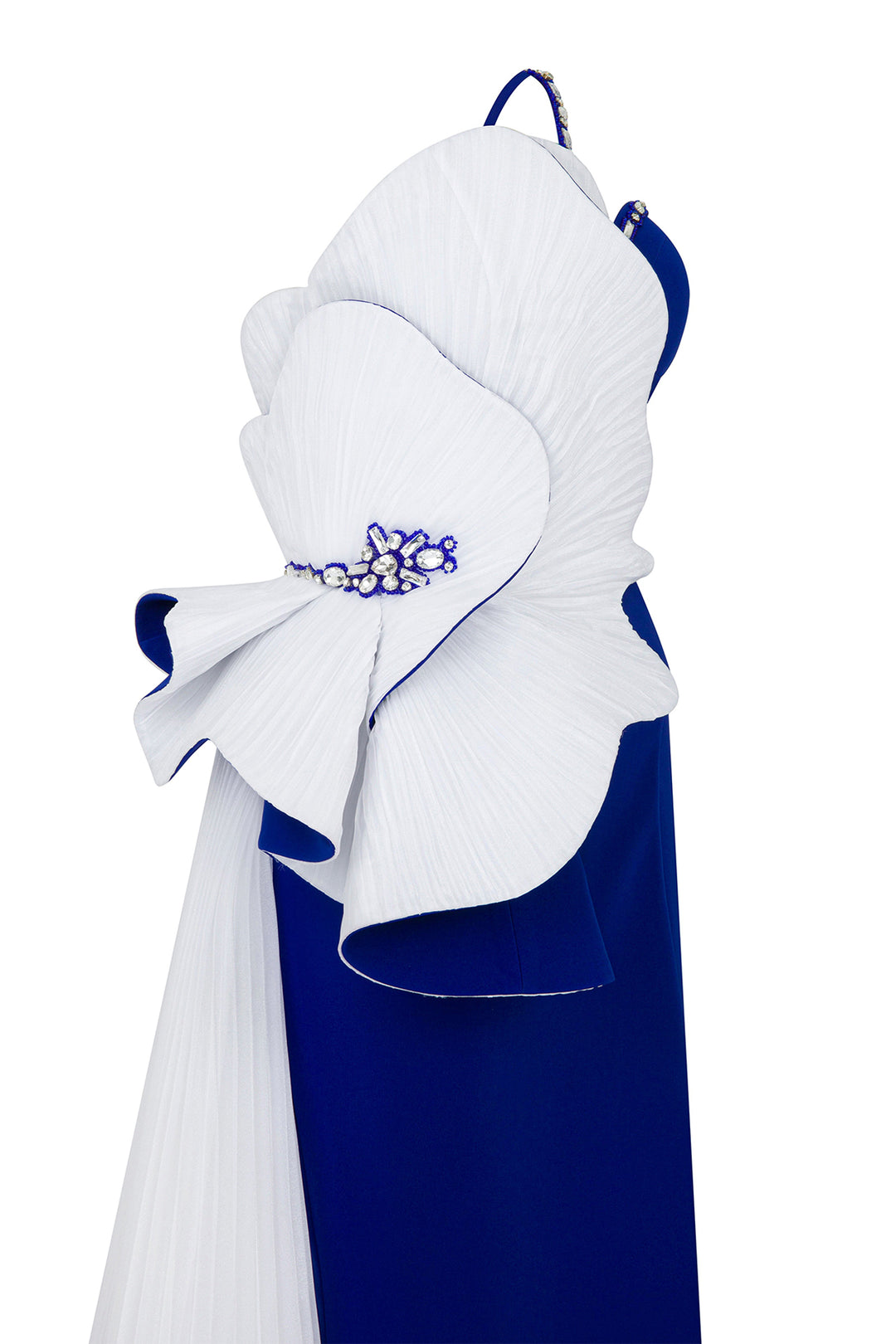 Heart-Shaped Bust Crepe-Organza Dress with Tail