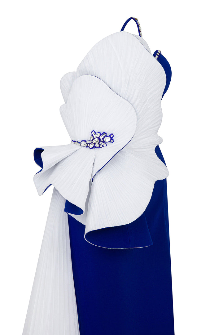 Heart-Shaped Bust Crepe-Organza Dress with Tail