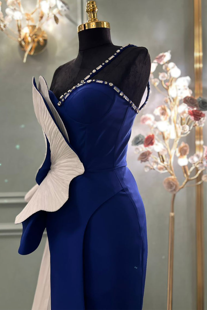 Heart-Shaped Bust Crepe-Organza Dress with Tail