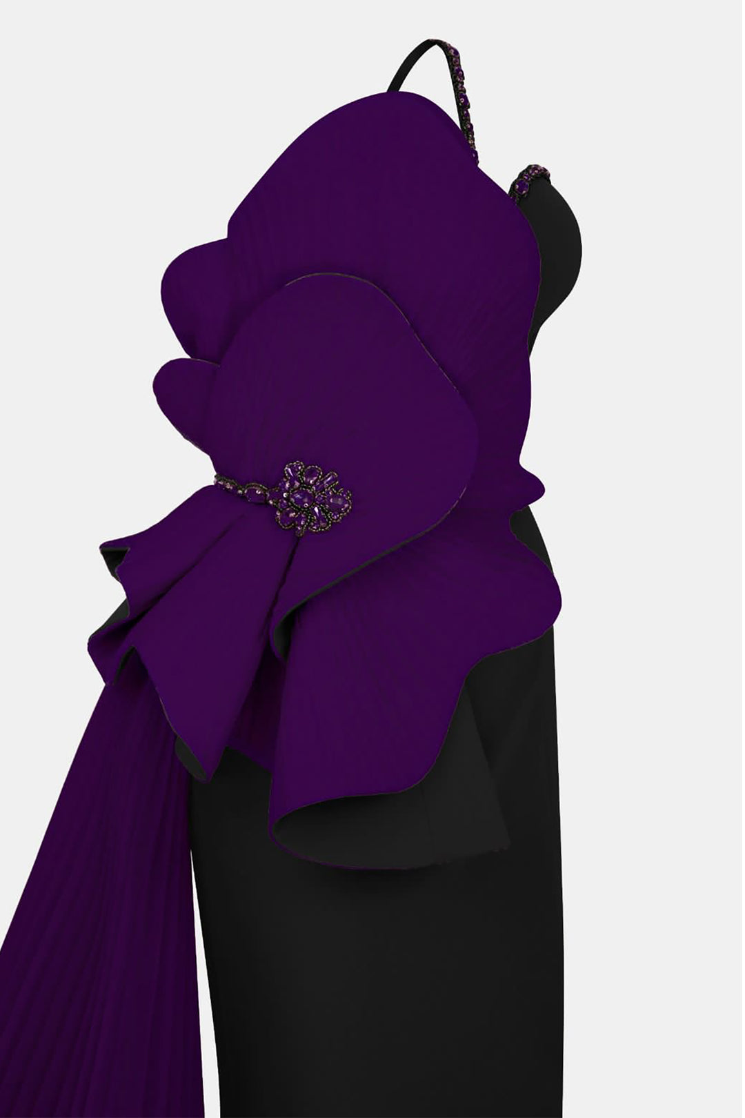 Heart-Shaped Bust Crepe-Organza Dress with Tail