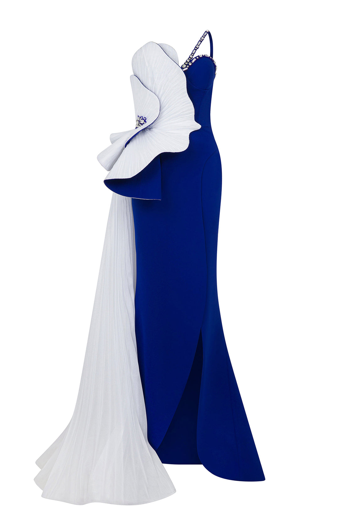 Heart-Shaped Bust Crepe-Organza Dress with Tail