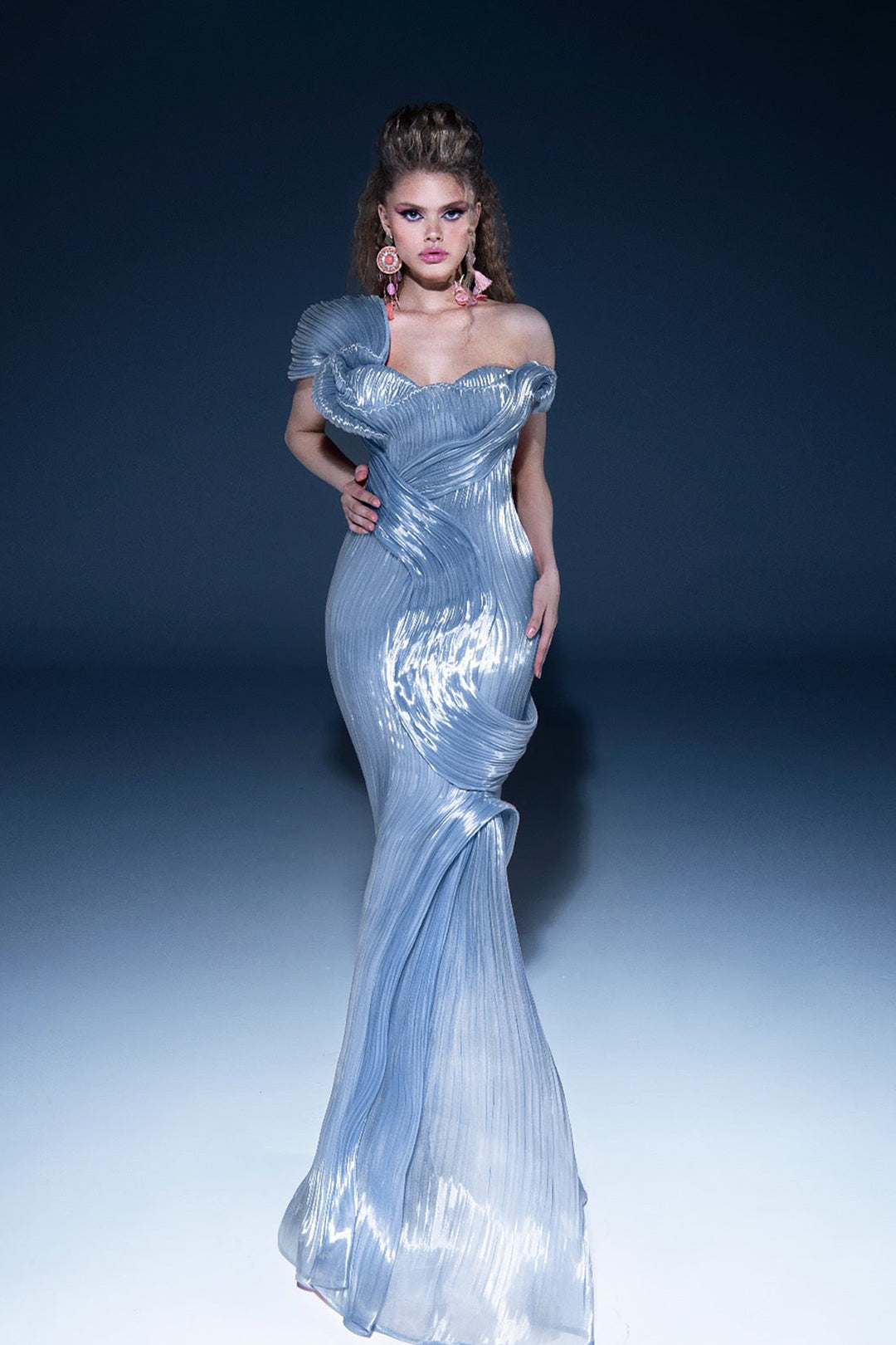 Organza Mermaid Dress with Draped Embellishments