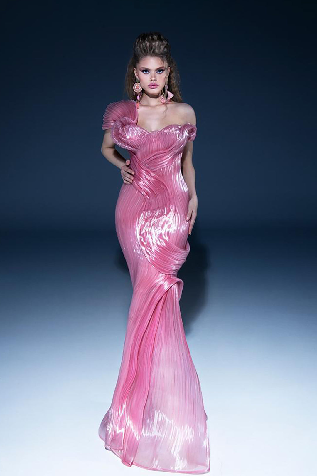 Organza Mermaid Dress with Draped Embellishments