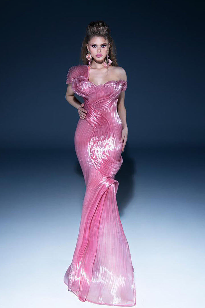 Organza Mermaid Dress with Draped Embellishments