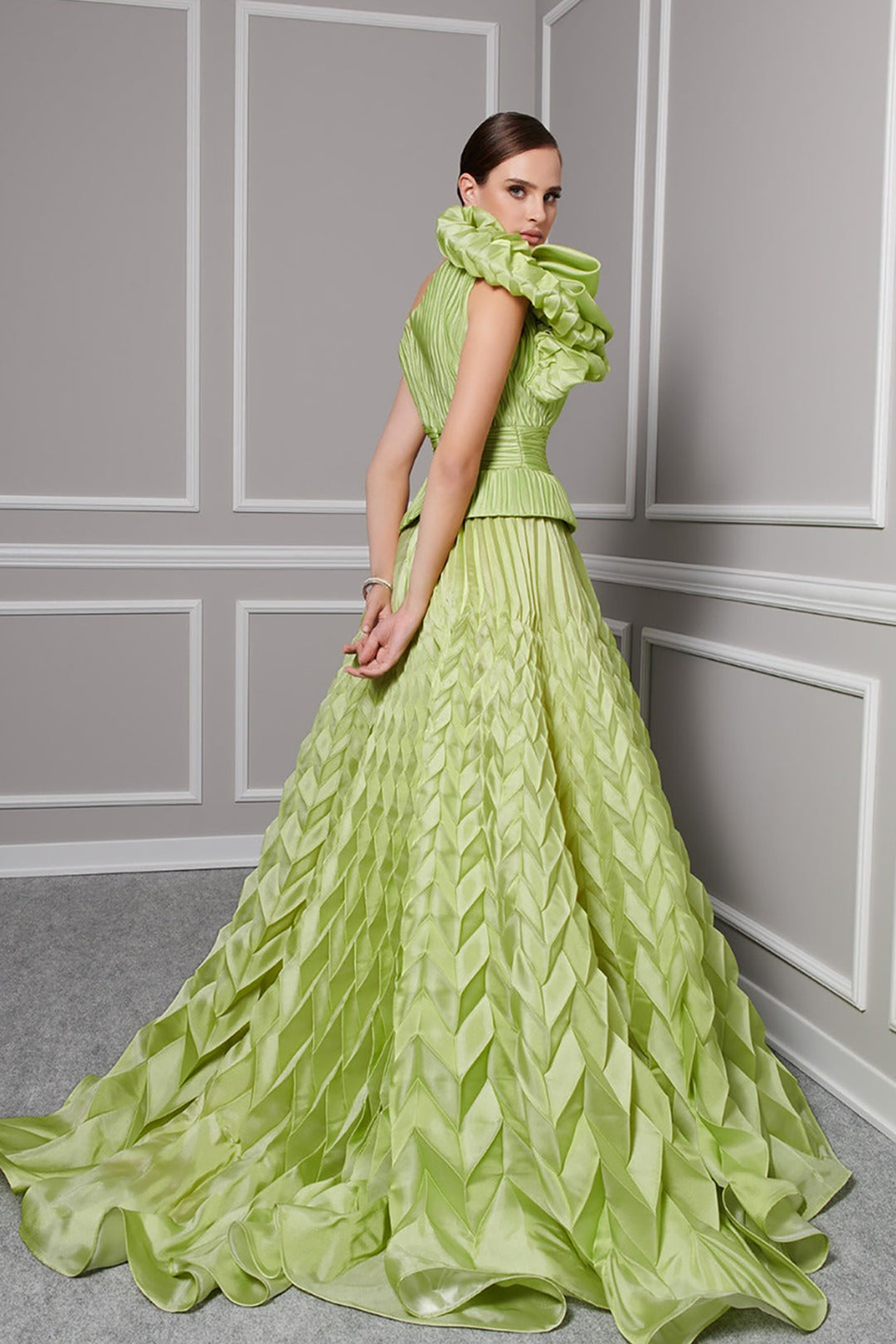 Tafta-Organza Dress Draped Bust And Tail