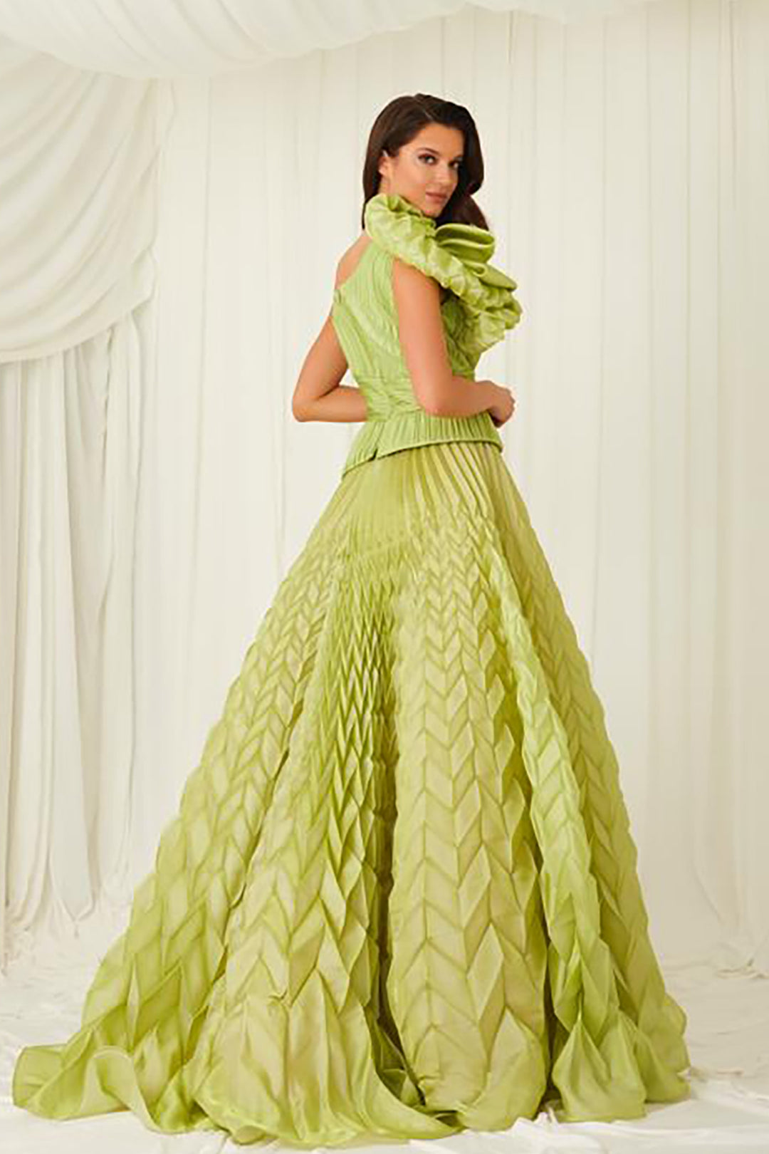 Tafta-Organza Dress Draped Bust And Tail