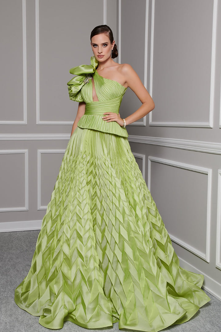 Tafta-Organza Dress Draped Bust And Tail