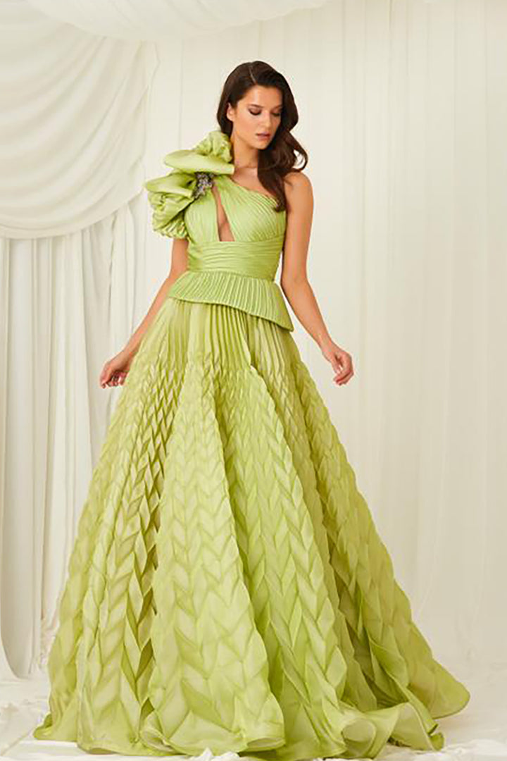 Tafta-Organza Dress Draped Bust And Tail