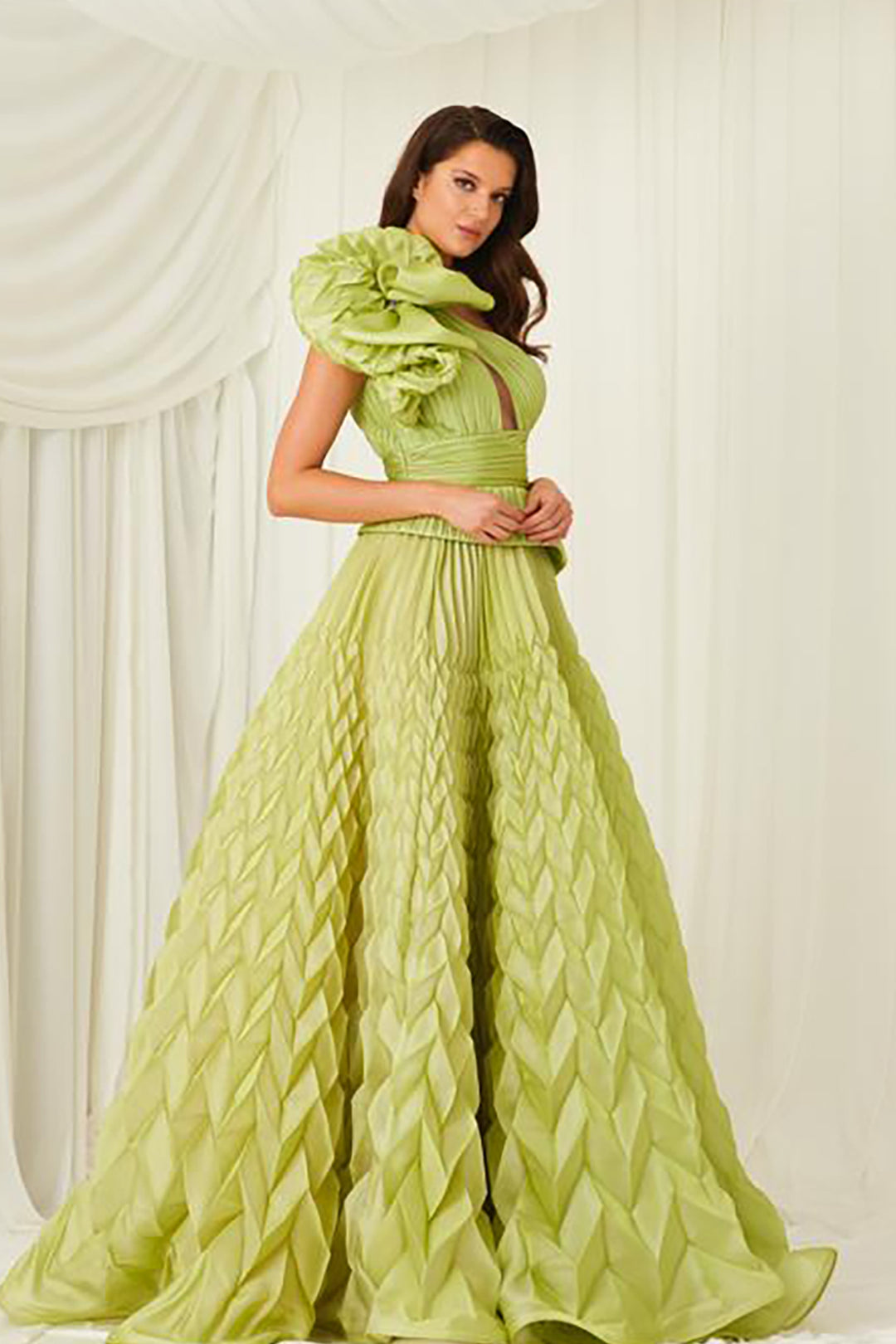 Tafta-Organza Dress Draped Bust And Tail