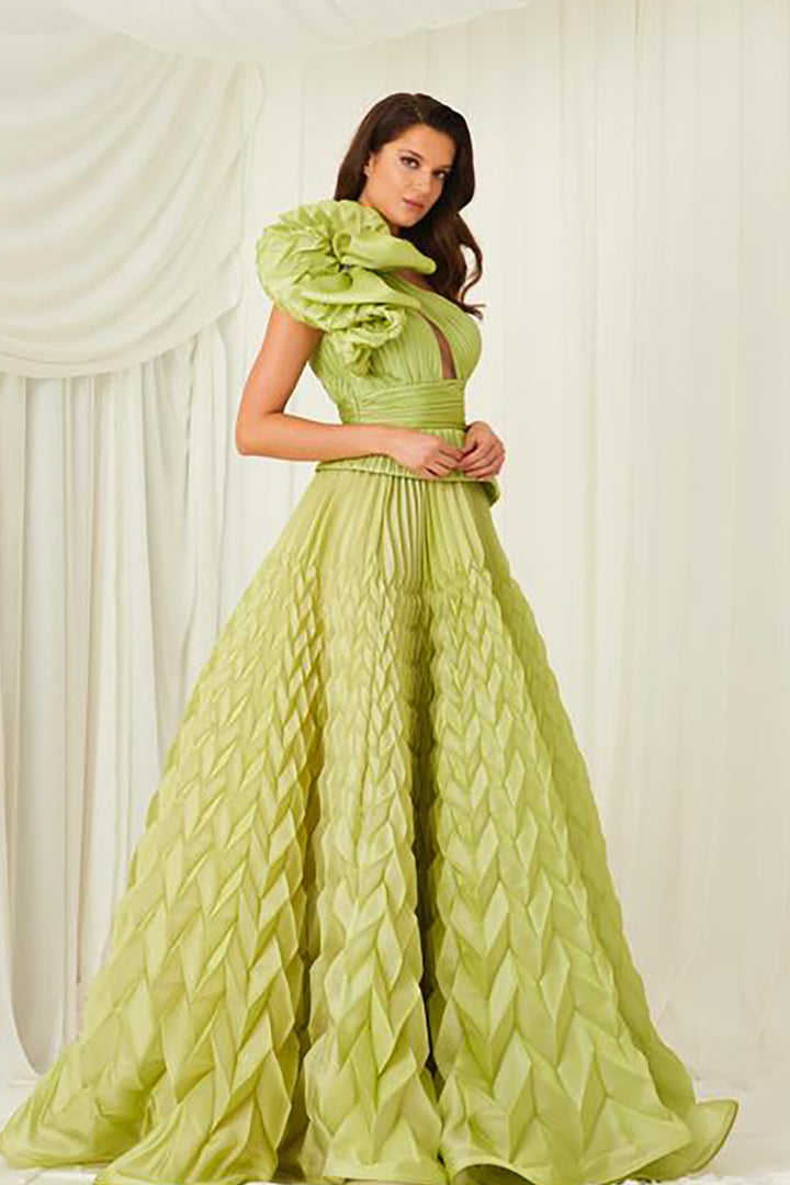 Tafta-Organza Dress Draped Bust And Tail