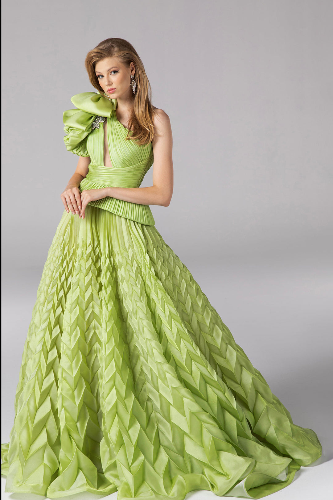 Tafta-Organza Dress Draped Bust And Tail