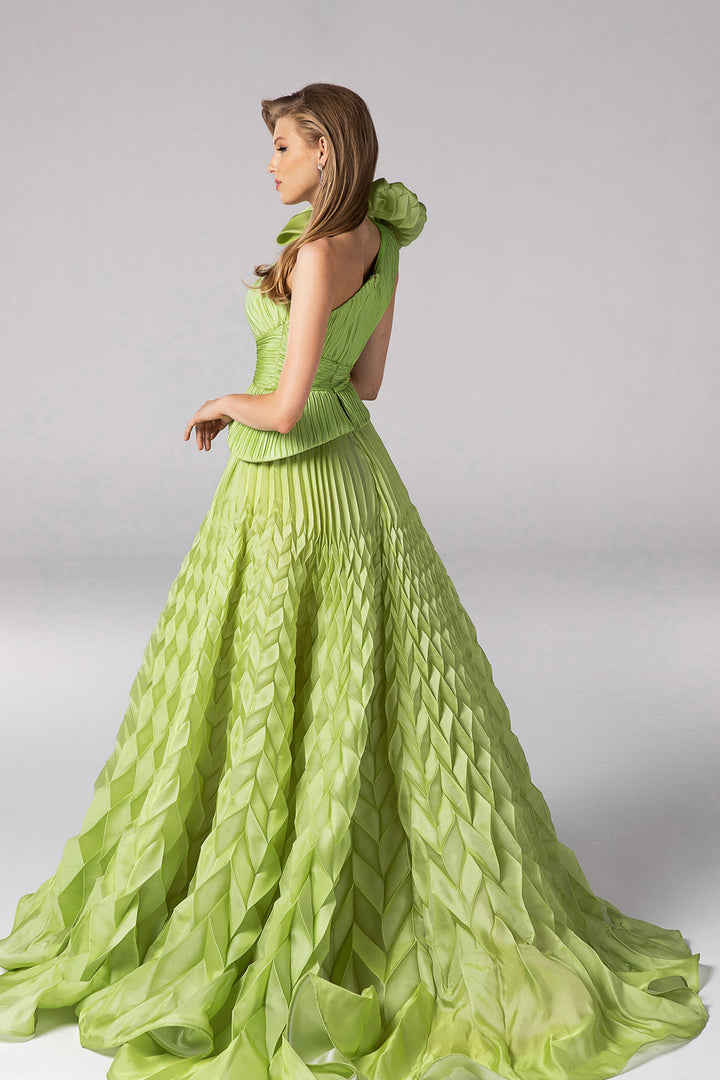 Tafta-Organza Dress Draped Bust And Tail