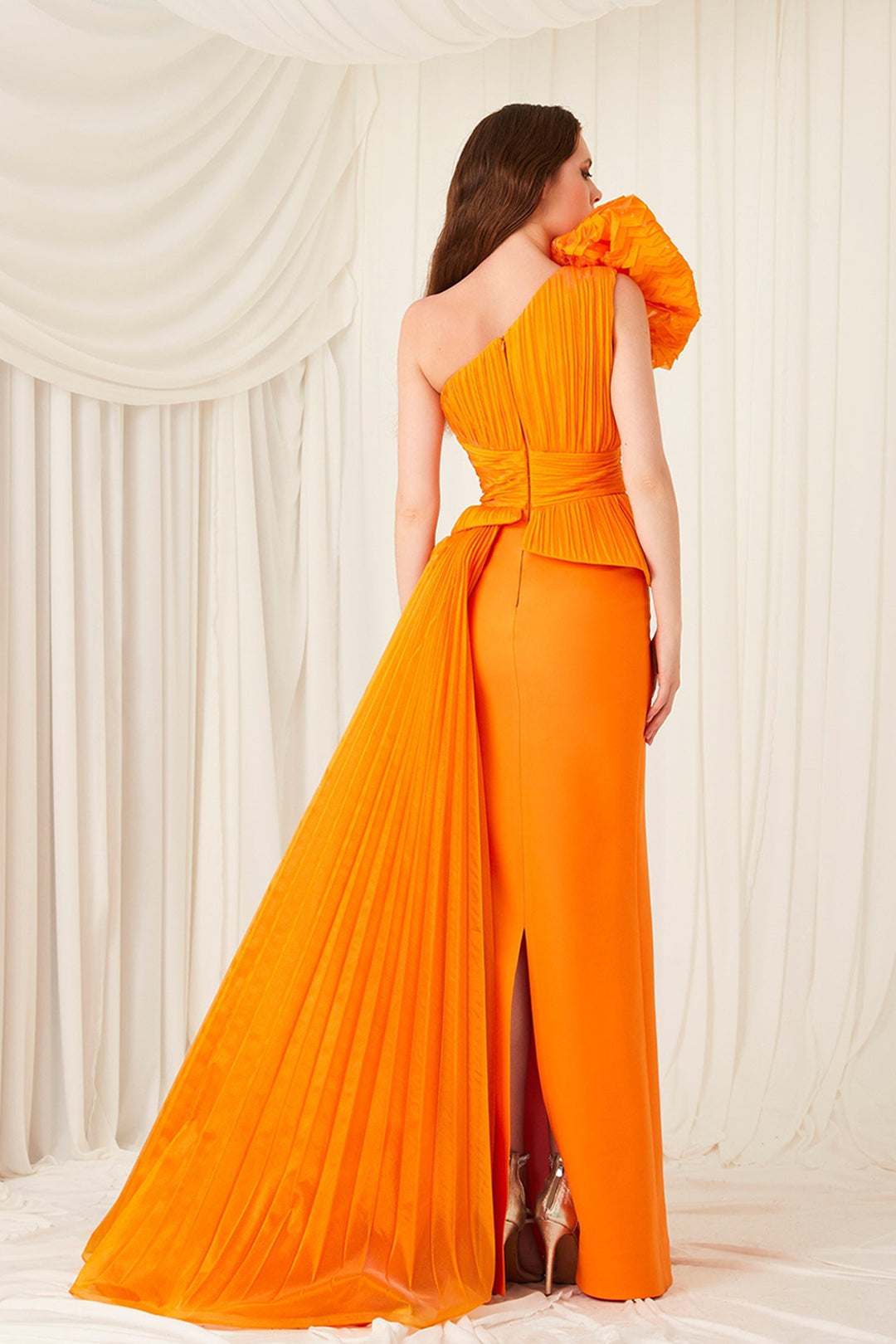 Tafta And Organza Asymmetrical Neckline Dress